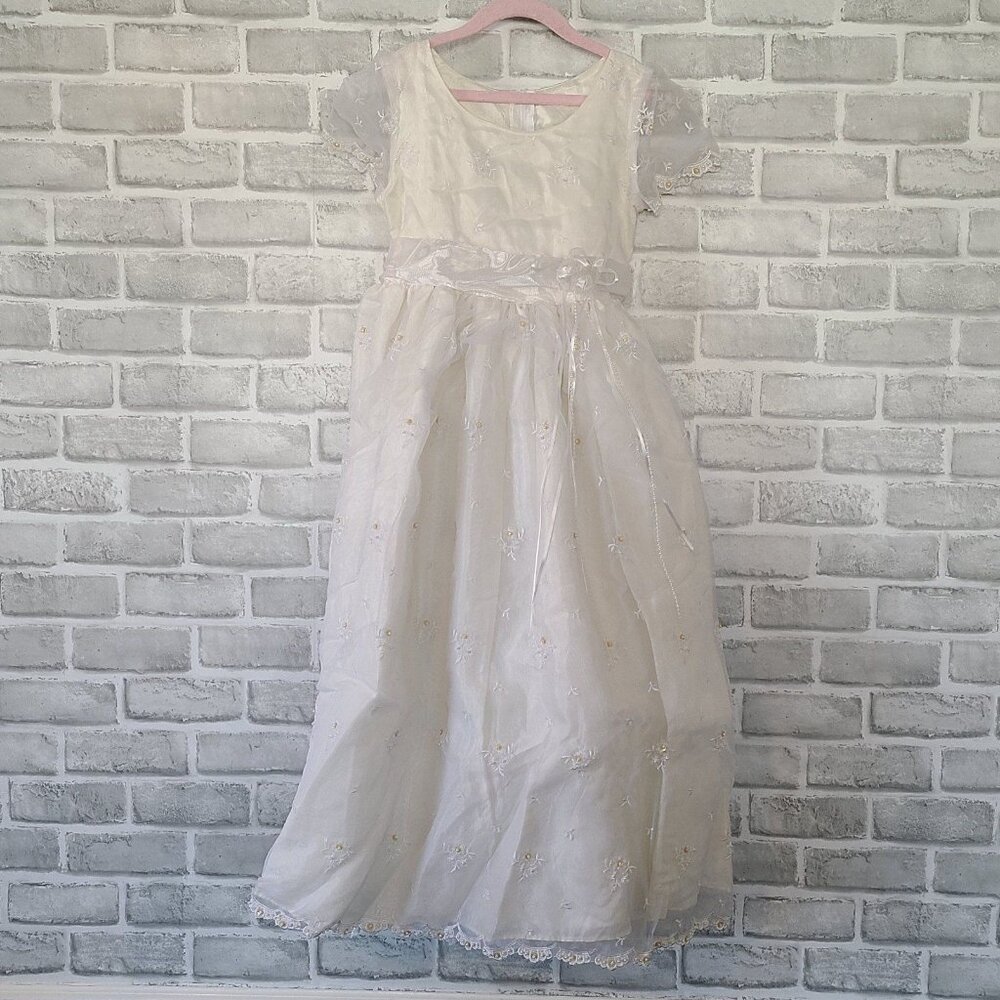 Vintage Melody USA Girls Dress White Baptism Communion Flower Girl 9-10